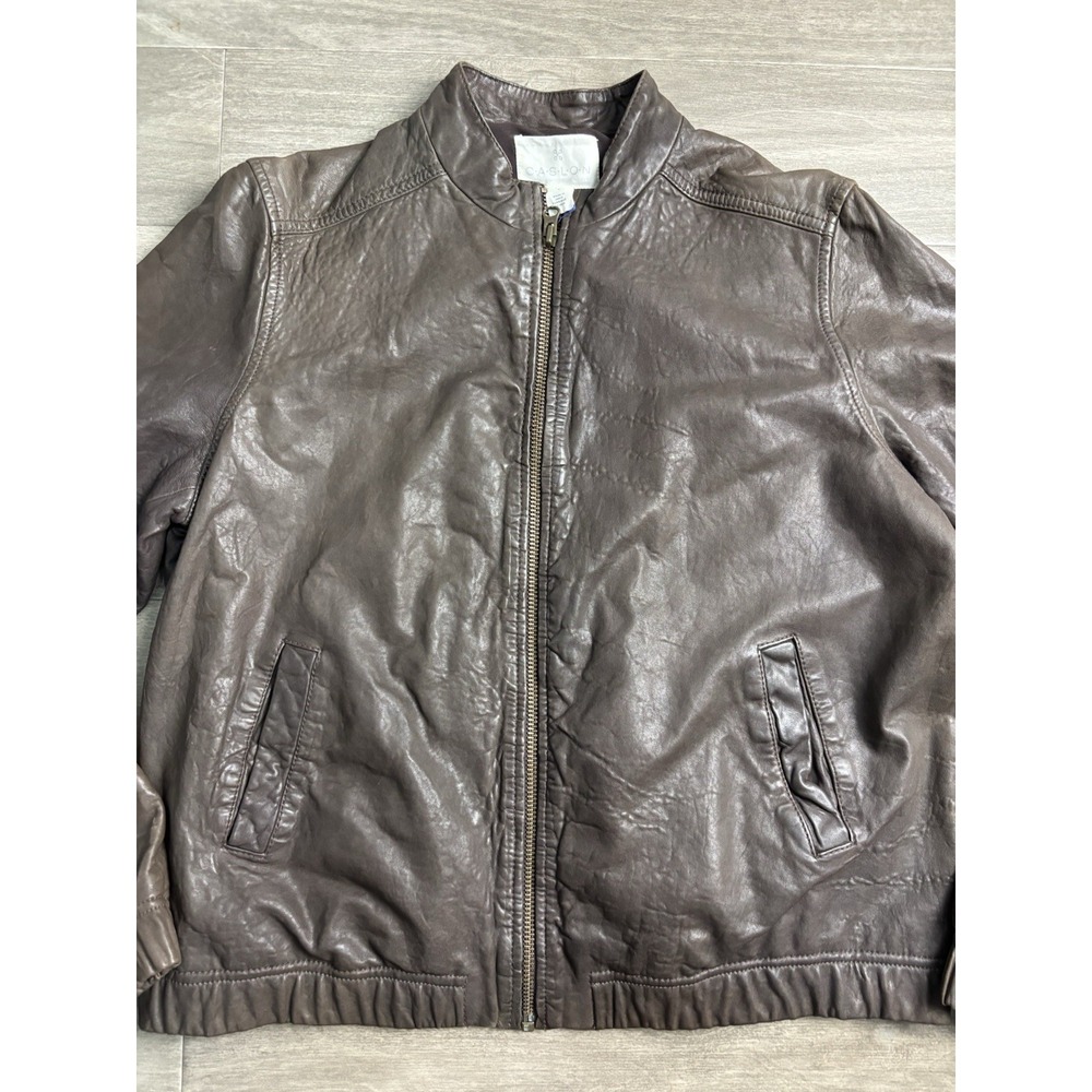 New CASLON Women's Jacket Genuine Leather Brown Zip Moto Size Large